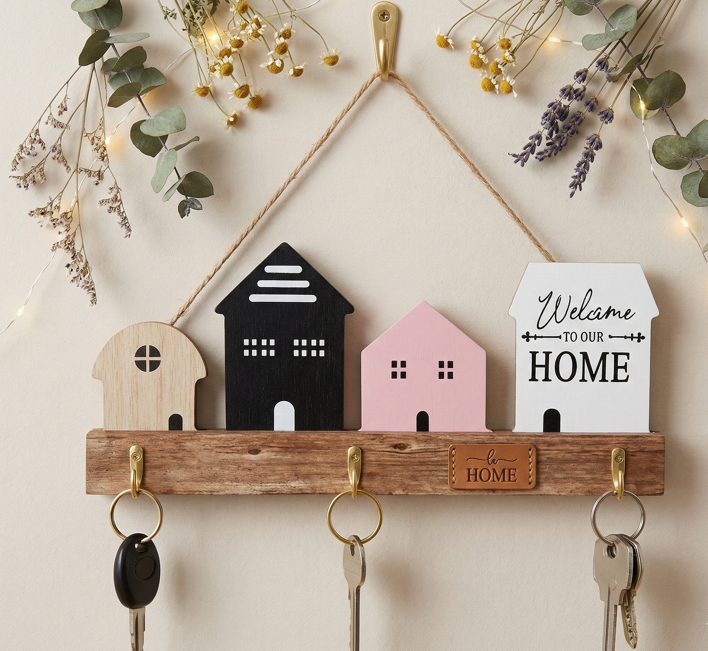 Wooden House Shaped Wall Key Holder