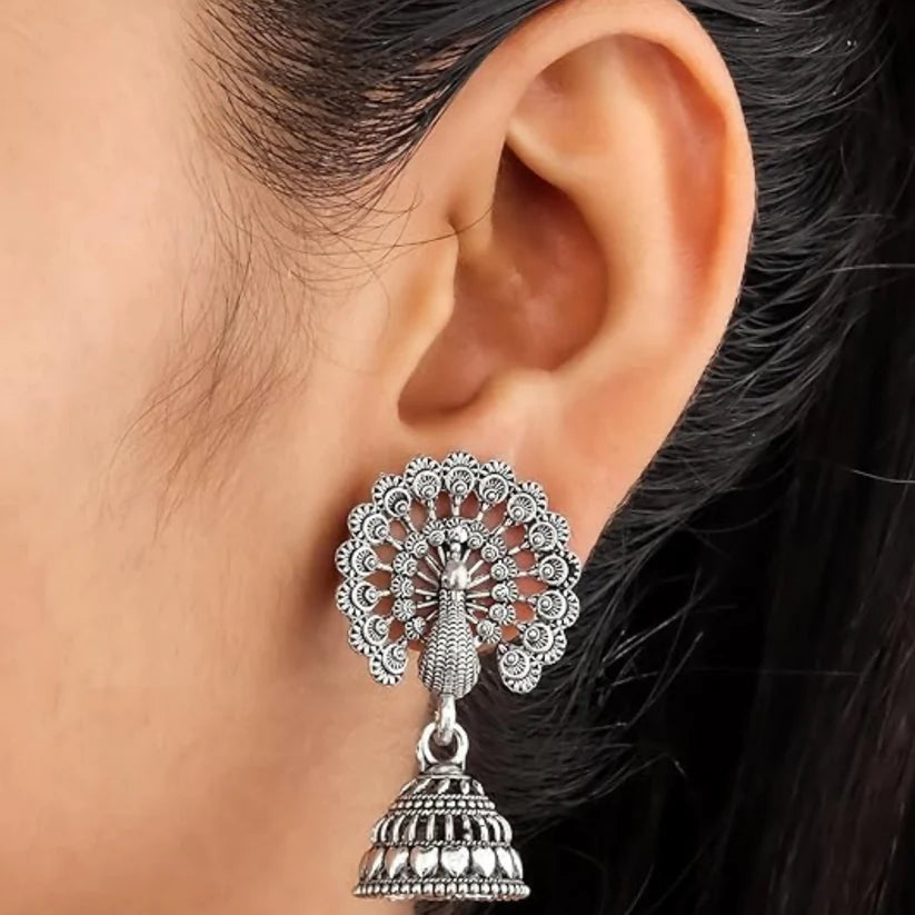 Traditional Oxidised Silver Jhumka Earrings Set Stylish Big Jhumki (6Pair Combo)