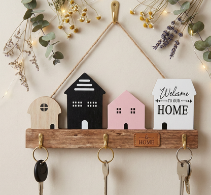 Wooden House Shaped Wall Key Holder