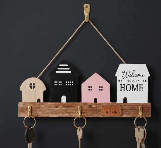 Wooden House Shaped Wall Key Holder