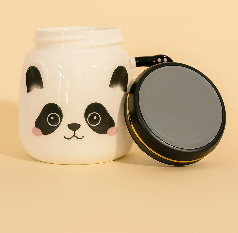 Cute Panda Ceramic Mug with Lid – 3D Cartoon Coffee Cup