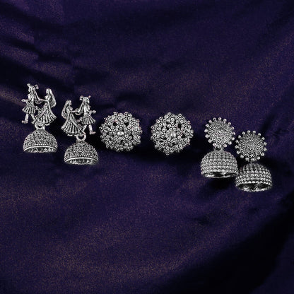 Silver Oxidized Earrings With Different Pattern (3Pc)