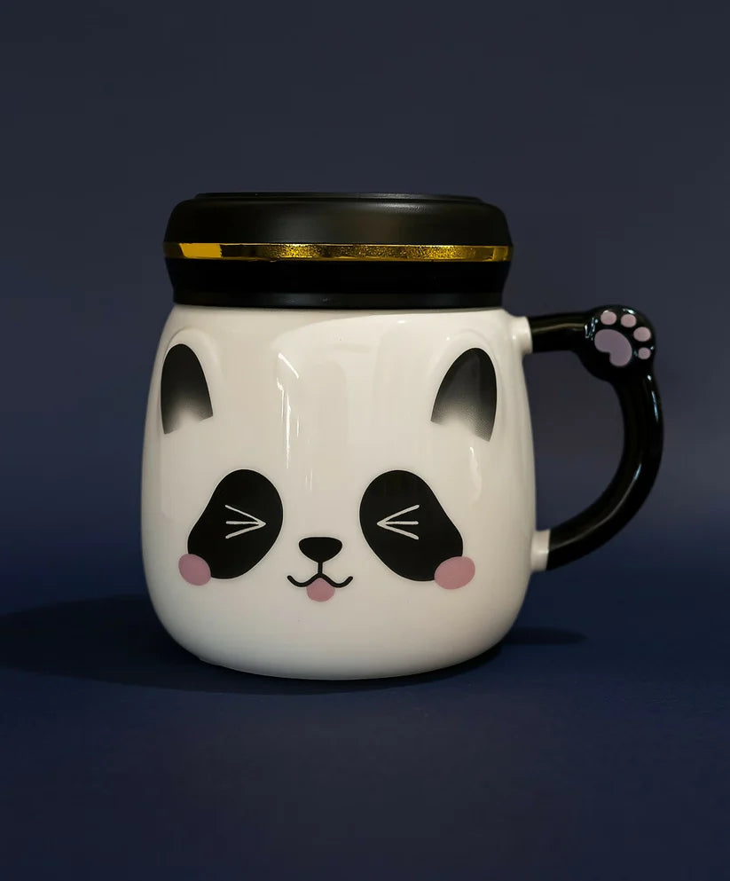 Cute Panda Ceramic Mug with Lid – 3D Cartoon Coffee Cup
